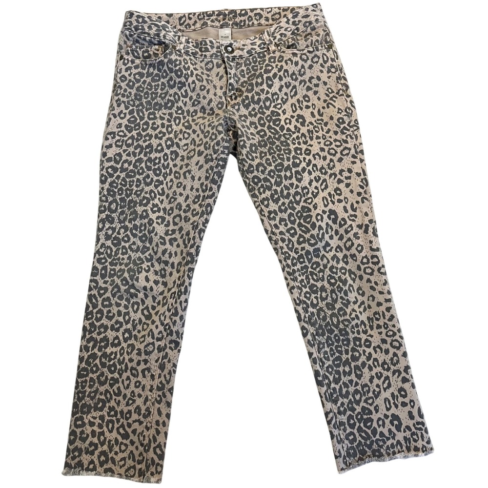 Cache Womens Leopard Print Y2K Denim Cropped Jeans Raw Hem Mid Rise Size‎ 4
